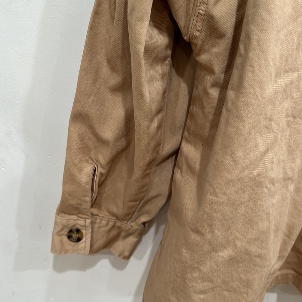 Women’s Forever 21 Canvas Twill Khaki Puff Sleeve Jacket Size Large Tan - Picture 4 of 4